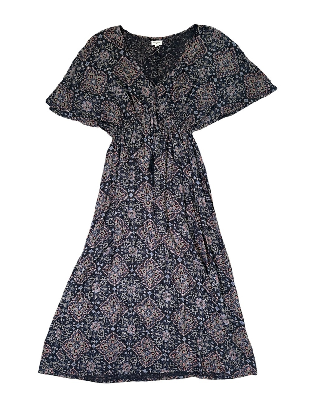 World Market L/XL Boho V-Neck Navy Floral Maxi Autumn Wedding Guest Dress